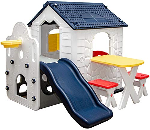 LittleTom Ab 1 Jahr: Gartenhaus Kinder Spielplatz mit Rutsche - Kunststoff Spielhaus Garten - Spielhaus Kinder Outdoor - Kinderspielplatz Indoor - Activity Spiel Haus Balkon Kleinkind Gartenhäuschen von LittleTom