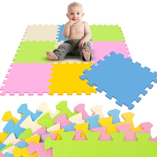 LittleTom 9 Teile Spielmatte Baby ab Null - 30x30 Schaumstoff Puzzlematte Kinder Isomatte Baby Spielteppich Outdoor - Puzzle Teppich Matte Baby Krabbelmatte Abwaschbar Bodenschutzmatte Kinderzimmer von LittleTom