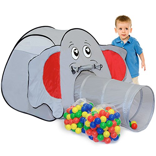 LittleTom Bällebad Elefant mit Tunnel - 200 Bälle - 100x100x102 Bällebad Kinder Spielzelt Tunnel - Bällebad Baby Zelt mit Bällen für Kinder - Indoor Spielgeräte Kinderzelt Tunnel Spielzeug Kinder von LittleTom