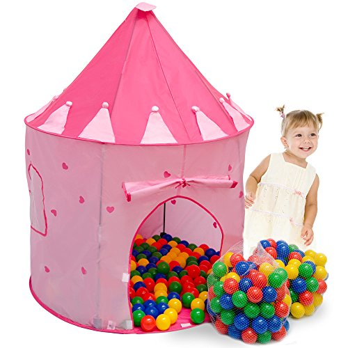 LittleTom Bällebad Mädchen - 200 Bälle - 100x100x135 Kinderzelt für Drinnen & Draußen - Spielzelt Kinder Bällebad Baby Zelt Deko Kinderzimmer - Baby Spielecke Indoor Spielplatz Kinder Spiel Haus Zelt von LittleTom