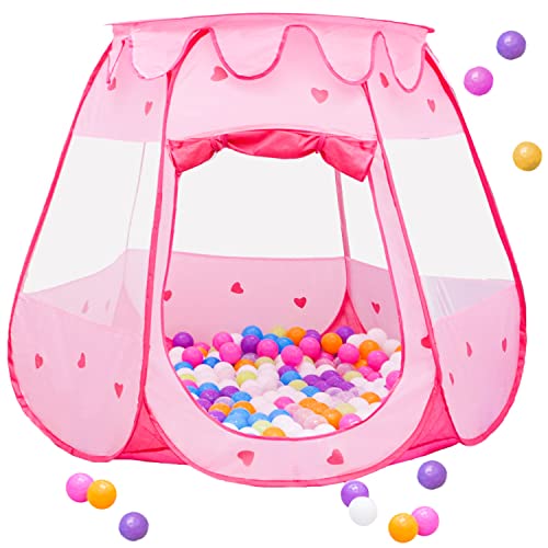 LittleTom Bällebad Mädchen - 300 Bälle - 120x120x90 Kinderzelt für Drinnen & Draußen Spielzelt Mädchen Bällebad Baby Zelt Deko Kinderzimmer Baby Spielecke Indoor Spielplatz Spielzelt Kinder Spiel Haus von LittleTom