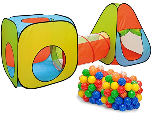 LittleTom Bällebad mit Tunnel - 200 Bälle - 260x90x100 Bällebad Kinder Spielzelt Tunnel - Bällebad Baby Zelt mit Bällen für Kinder - Indoor Spielgeräte Kinderzelt Tunnel Spielzeug Kinder Bällepool von LittleTom