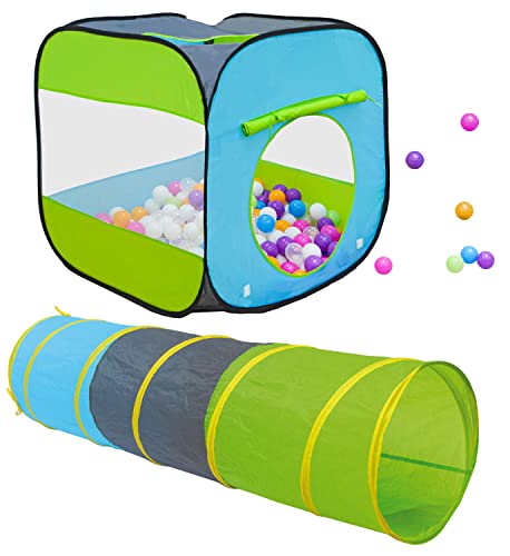 LittleTom Kids Bällebad mit Tunnel - 300 Bälle - 70x70x72 Bällebad Kinder Spielzelt Tunnel - Bällebad Baby Zelt mit Bällen für Kinder - Indoor Spielgeräte Kinderzelt Tunnel Spielzeug Kinder Bällepool von LittleTom