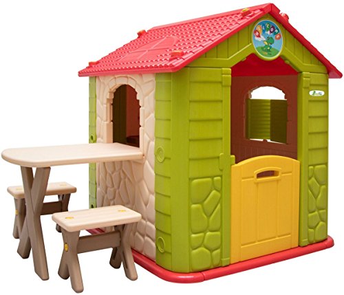 LittleTom Ab 1 Jahr: Gartenhaus Kinder mit Tisch - Wetterfestes Spielhaus Garten - Kinderhaus Kunststoff - Spielhaus Kinder Outdoor - Kleinkind Spielplatz für Garten Balkon - Kinderspielhaus Outdoor von LittleTom