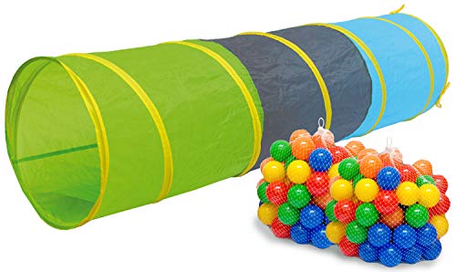 LittleTom Spieltunnel für Kinder - 200 Bälle - 180x46 Activity Spieltunnel Baby Turnen - Tunnel Spielzeug Kinder Krabbeltunnel - Krabbelrolle Raupe Kinder Tunnel Outdoor - Bällebad Kinderturnen Indoor von LittleTom