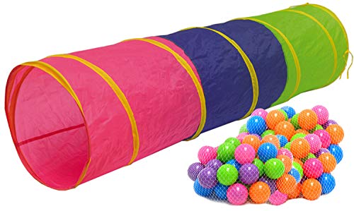 LittleTom Spieltunnel für Kinder - 200 Bälle - 180x46 Activity Spieltunnel Baby Turnen - Tunnel Spielzeug Kinder Krabbeltunnel - Krabbelrolle Raupe Kinder Tunnel Outdoor - Bällebad Kinderturnen Indoor von LittleTom