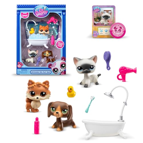 Littlest Pet Shop Bandai BF00638 Spa-Tag, 3 Haustiere, 10 Zubehörteile, 1 Sammlerkarte, 1 virtueller Code, Generation 7 Haustiere 172, 173, 174, LPS-Figuren, ab 4 Jahren von Littlest Pet Shop