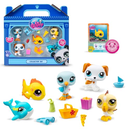 BANDAI - Littlest Pet Shop - Sammler-Set Strandthema - 5 Tiere und Zubehör - Offizielle Lizenz - Set LPS mit niedlichen Tierfiguren - Mini Tierfiguren - Spielzeug für Kinder ab 4 Jahren - BF00517 von BANDAI