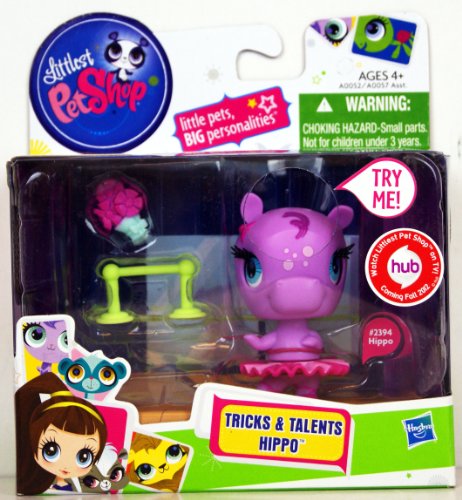 Littlest Pet Shop - A0052 - Tricks & Talents - #2394 Hippo/Nilpferd - drücke auf seinen Kopf und es bewegt die Augen und den Rock - inkl. tollem Zubehör von Littlest Pet Shop