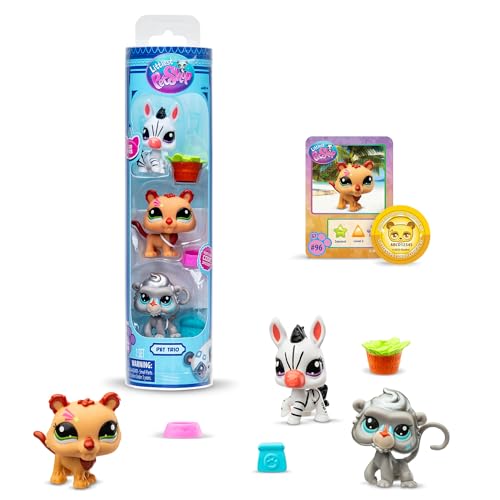 Littlest Pet Shop Bandai BF00597 Zoo Pets Set mit 3 Haustieren, Zubehör, Sammelkarte und virtuellem Code, Generation 7, Haustiere #96, 97, 98, Kinder ab 4 Jahren + von Littlest Pet Shop