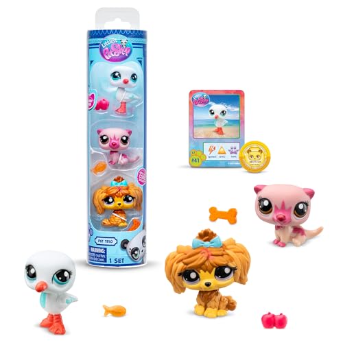 Littlest Pet Shop Bandai BF00617 Pack mit 3 Haustieren, Zubehör, Sammelkarte und virtuellem Code, Generation 7, Haustiere #43#118#111, Kinder ab 4 Jahren + von Littlest Pet Shop