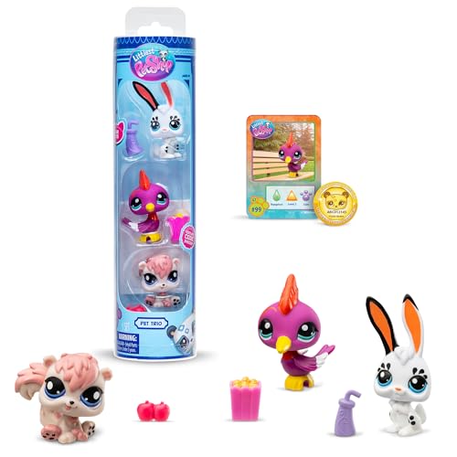 Littlest Pet Shop BANDAI Pack 3 Park Pets BF00598 Set mit 3 Haustieren, Zubehör, Sammelkarte und virtuellem Code, Generation 7, Haustiere #99, #100, #101, Kinder ab 4 Jahren + von Littlest Pet Shop