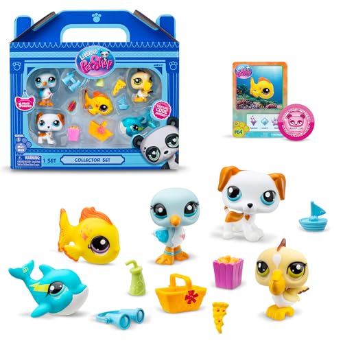 Littlest Pet Shop BANDAI Collectors 5er-Pack Strand-Besteis, das Paket enthält 5 LPS Mini Haustierspielzeug 7 Zubehör 1 Sammelkarte und 1 virtueller Code, Sammlerspielzeug für Mädchen und Jungen von Littlest Pet Shop