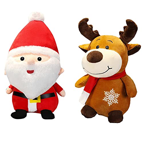 Liuer Weihnachten Plüschtier 2PCS Weihnachten Kuscheltiere Süßes Muster Weihnachten Ornament Dekoration Plüschtiere für Jungen Mädchen Kinder (Weihnachtsmann + Elch) von Liuer