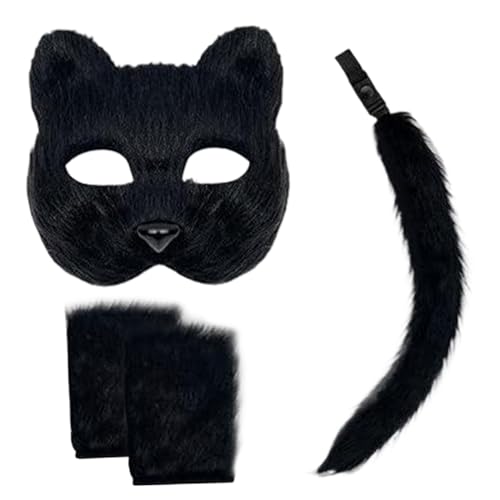 Fox -Maske und Schwanz mit Fox Paws Realistische personalisierte plüschflauschige Wolf Kostüm für Frauen dekoratives Therian pelziges Kostüm für Cosplay -Party Halloween Masquerade (schwarz), Hallowe von Liummrcy