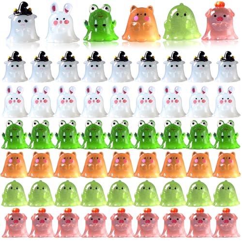 Liummrcy 60 Stcs Ghost Figur Halloween niedliche Mini Tier Ghosts Dekor leuchten in den dunklen leuchtenden Mini -Harz -Figuren für Dollhouse Garden Landscape Party Halloween Dekorationen, Halloween von Liummrcy