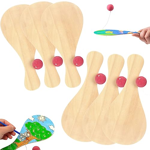 Liummrcy Fledermaus- und Ball -Set 6PCS Blank Paddel Fledermaus und Ball auf elastischen DIY bemalten hölzerne Schläger Ball -Spiel Requisiten für Kinder Party -Taschenspielzeug, Spielzeug. von Liummrcy