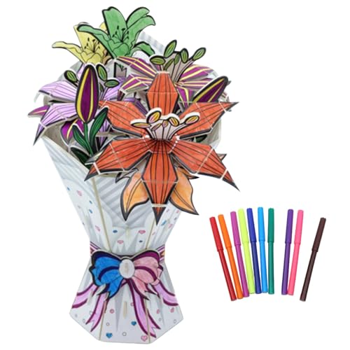 Liummrcy Geschenke für Mama, Papierblumen Kit, 3D Graffiti Papierblumen Kit für Kinder, DIY Lily Flowe BRAYS für Kinder mit farbigen Stiften, Funny Flower Making Kit für Mädchen, Muttertag von Liummrcy