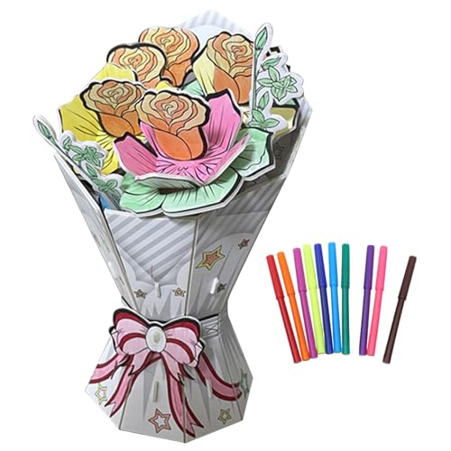 Liummrcy Geschenke für Mama, Papierblumen Kit, 3D Graffiti Papierblumen Kit für Kinder, DIY Rose Blumenhandwerk für Kinder mit farbigen Stiften, lustiges Blumenhersteller Kit für Mädchen, Muttertag von Liummrcy