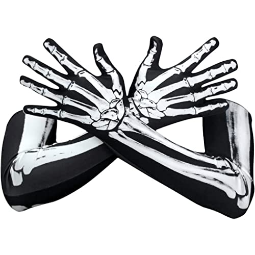 Liummrcy Halloween Handschuhe Handwäsche für Erwachsene, Halloween Skeletthandschuhe Lange Armschädel Klaue Geisterknochenhandschuhe für Halloween Cosplay Party Requisiten von Liummrcy