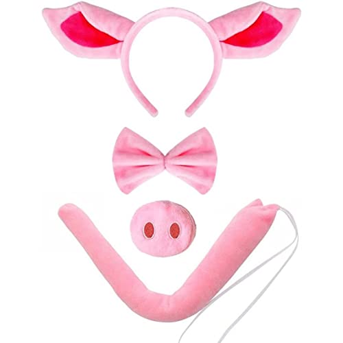 Liummrcy Halloween Kids Kleinkinder, Schwein Kostüm Set Schwein Ohren Stirnbandnase und Schwanz Bowtie Party Cosplay Halloween Accessoires (Pink) von Liummrcy