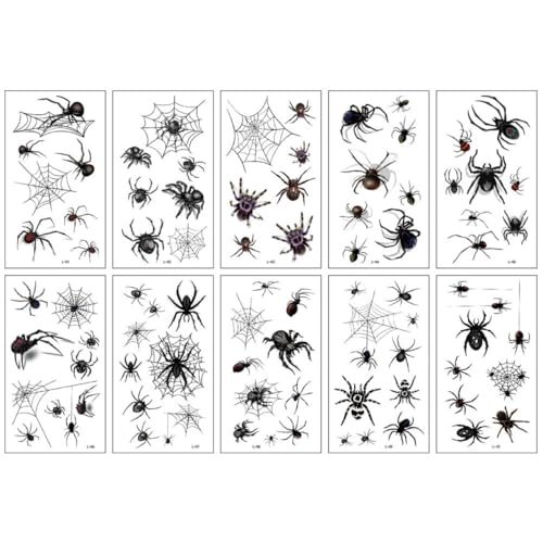 Liummrcy Halloween Spider Tattoo Temporäre Gesicht Aufkleber wasserdichte Horror Streich Props Aufkleber 10pcs, Halloween von Liummrcy