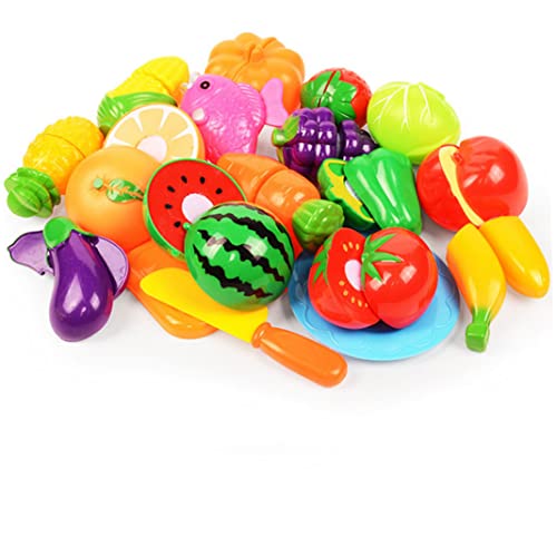 Liummrcy Holzspielzeug, Lebensmittel schneiden Spielzeug für Kinder Spielen Essen 18pcs/Set Toy Food BPA kostenlos Obst Gemüse Spielzeugspiel Küche Accessoires für Mädchen Jungen Geschenk von Liummrcy