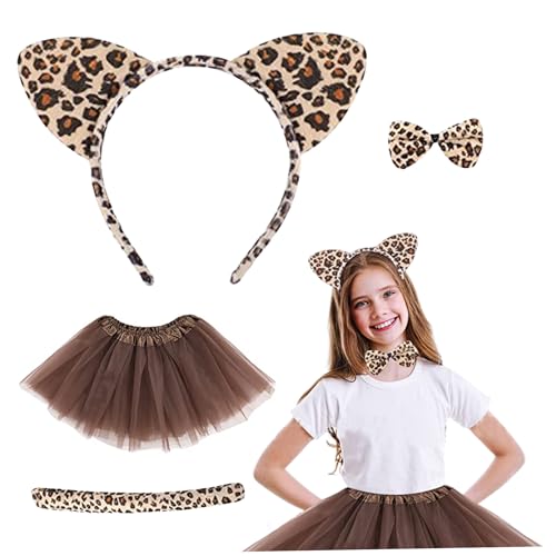 Liummrcy Katzenkostüm für Kinder Girls 4PCS/Set Leopard Kostüm Süßes Tierkostüm Kinder Halloween Kostüme Kostüme für Carnival Cosplay Party Accessoires, Halloween von Liummrcy