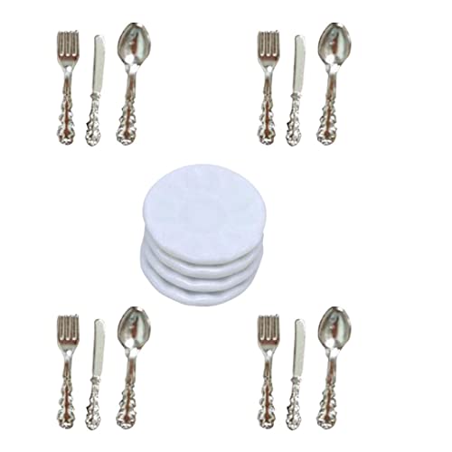 Liummrcy Miniaturplatten Set Dollhouse Mini Porzellanplatte mit Slicer Forks Spoons Dollhouse Accessoires Silber, Spielzeug. von Liummrcy