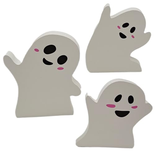 Liummrcy Niedliche Ghost Decor 3PCS 3 Haltung süßes Halloween -Dekor 3.9x4.7 Stufte Tablettdekor Freistehende lebendige hölzerne Ghost -Dekor für Party, Zuhause, Regal -Display, Halloween von Liummrcy