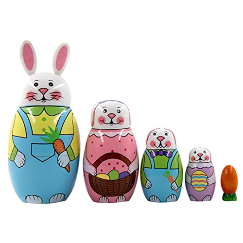 Liummrcy Russische Matryoshka -Puppen 5pcs/Set niedlich hölzerne Kaninchen -Hasen Nistpuppen Set Ostern Kaninchen Karotten Russische Nistpuppenspielzeuggeschenk, Spielzeug. von Liummrcy