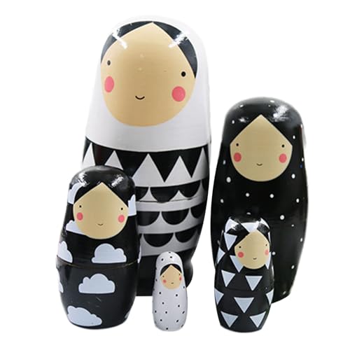 Nistpuppen, russische Puppen, 5 -propcs hölzerne russische Nistpuppen, süße schwarze und weiße Nistpuppen für Kinder Erwachsene, wasserdichte Stapelmatryoshka -Puppe zum Geburtstag des Ostermutter Ta von Liummrcy