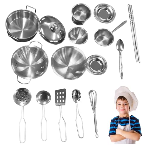 Spielzeugküchensets 16pcs/Set Rollenspiel Spielzeug Lebensmittel Set für Kinderküchenzubehör Edelstahl Cooking Toys Spielen Küchenzubehör für Kinder 3 Jahre alt und auf Spielzeug. von Liummrcy