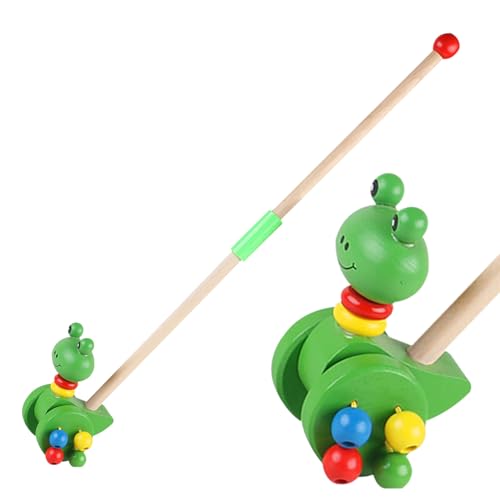 Ziehen Sie das Spielzeug für 36 Monate im Alter von 36 Monaten sicheres Holzschieber Spielzeug verstellbares Stangenbaby Drücken Sie Walker Cartoon Frog Frosch entlang Spielzeugstil 2, Spielzeug. von Liummrcy