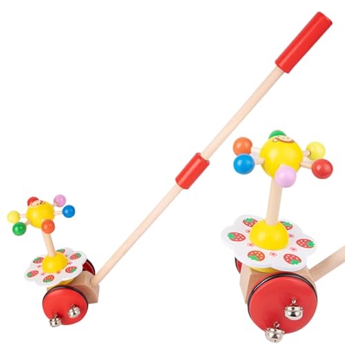 Liummrcy Ziehen Sie das Spielzeug für 36 Monate im Alter von 36 Monaten sicheres Holzschieber Spielzeugverstellbares Baby Push entlang von Walker Cute Erdbeer Bell entlang Spielzeugstil 1, Spielzeug. von Liummrcy