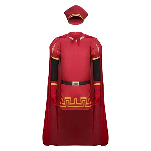 Herren Farquaad Kostüm Hut Outfits Roter Umhang Oberteil Robe Umhang Kopfbedeckung Halloween Charakter Cosplay Verkleidung Kleidung Komplettes Set (Groß) von LiuzilaiST