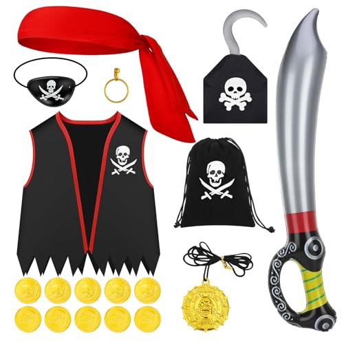 Livdouyu Piratenkostüm Kinder, Piratenhut Kinder Karneval Piratenkostüm Kinder Piratenkostüm Zubehör für Jungen Mädchen Karneval Piratenparty von Livdouyu