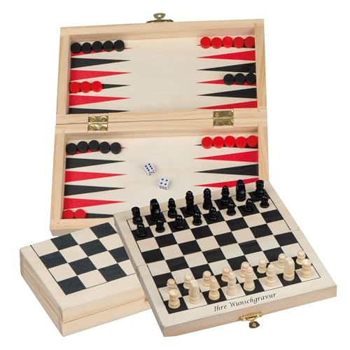 Reisespielset aus Holz mit Backgammon - Schach - Dame Spiel mit Gravur von Livepac-Office