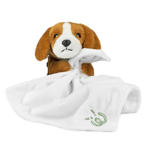 Living Nature Baby Beagle Kuscheltier Plüschtier | Inklusive Decke | Flauschiger und Kuscheliger Hund | Weiches Spielzeug für Neugeborene und Babys | Naturli Umweltfreundlich von Living Nature