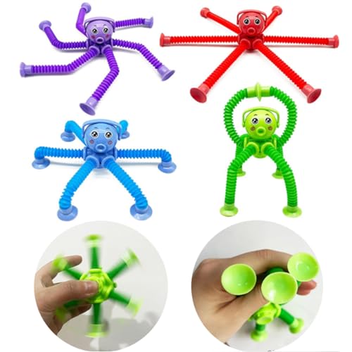 4 Stück Teleskop Saugnapf Spielzeug Kinder,Liwein Sensorisches Spielzeug,Sensorik Spielzeug,Pop Tubes Telescopic Suction Cup Toy,Sensory Play für Lustiges Pädagogisches Stressabbau von Liwein