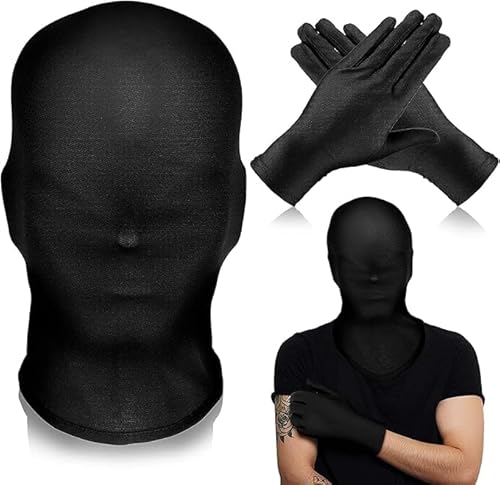 Vollgesichtsmaske Halloween, Unisex Gesichtslose Maske, Schwarze Maske Halloween, Halloween Masken Unisex Gesichtslose Maske mit Schwarzen Handschuhen für Karneval Party Cosplay Kostüm Accessoire von Liwein