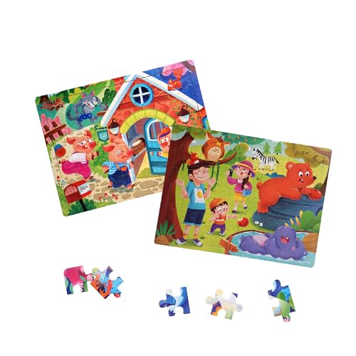 Holz Puzzle Spielzeug ab 3 Jahr, 2-teilige Montessori Spielzeug, Cartoon Tier Flache Puzzles, Puzzle Spielzeug als Geschenke für Jungen und Mädchen Ab 3 4 5 Jahren von Liwoci