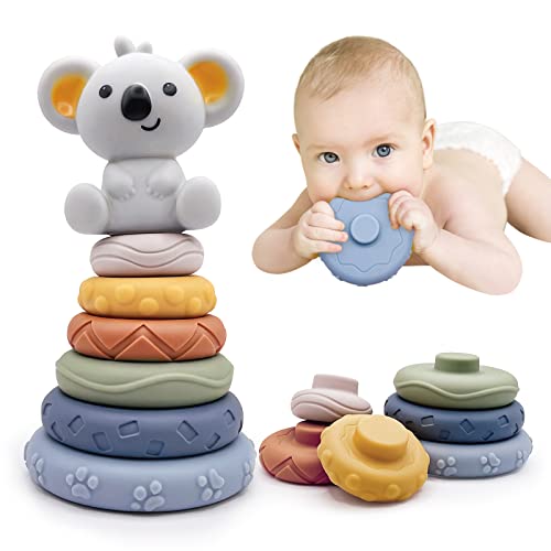 Lixiin 7 Stück Stapelspielzeug mit Ringen, Stapelturm für Stapelspiel, Squeeze Zahnen Babyspielzeug, Früherziehung Spielzeug Geschenke für 6 12 18 Monate Baby Kleinkind Jungen Mädchen (TT561) von Lixiin