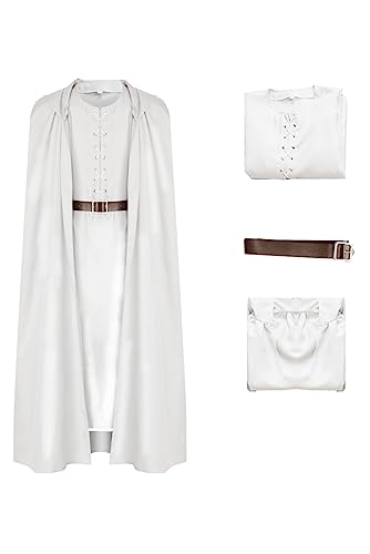 Lixinya Anime Cape Robe mit Kapuze Zauberer Robe Lange Tunika Tops und Gürtel Set Cosplay Kostüm Herren (L, Weiß) von Lixinya