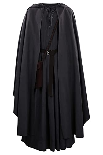 Lixinya Anime Cape Robe mit Kapuze Zauberer Robe Lange Tunika Tops und Gürtel Set Cosplay Kostüm Herren (XL, Dunkelgrau) von Lixinya