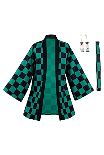 Lixinya Kamado Tanjirou Cardigan Jacke Anime Open Front Robe Cosplay Kimono Kostüm Umhang Ohrringe Set Herren L von Lixinya