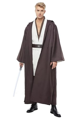 Lixinya Wars Tunic Kenobi Kapuze Robe Full Set Halloween Karneval Party Hooded Cosplay Kostüm Mittelalter Anzug Tunika Set Herren (M, Weiß) von Lixinya