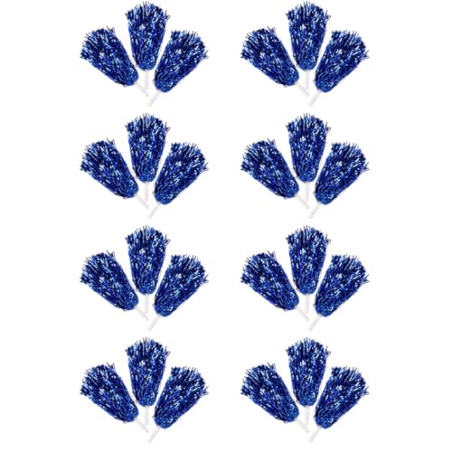 Lizien 24 StüCk Cheerleading Pom Poms Metallfolie Cheer Pom Poms mit Kunststoffgriff für Erwachsene Kinder Cheerleader Blau von Lizien