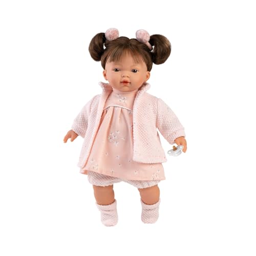 Llorens 1013356 Puppe Vera, mit brünetten Haaren und braunen Augen, Babypuppe mit weichem Körper, inkl. rosa Strick-Outfit, 33 cm von Llorens