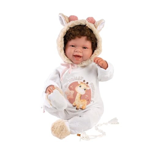 Llorens 1018482 Babypuppe Tala, mit braunen Augen, braunen Locken und weichem Körper, Baby Puppe inkl. Outfit, Schnuller, Schnullerkette, 44 cm von Llorens